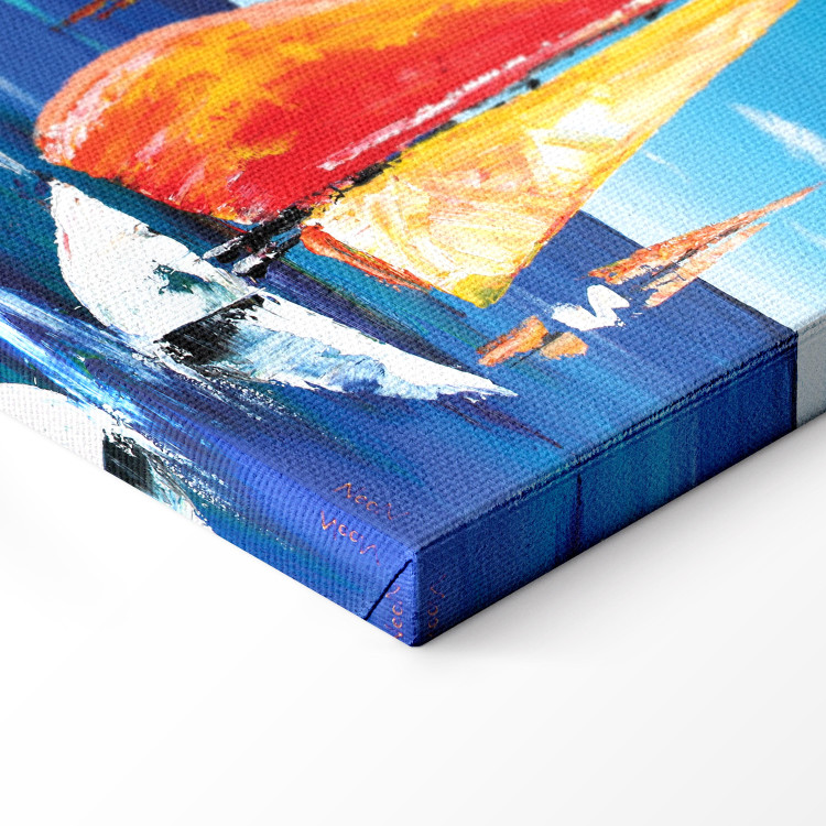 Canvas Summer Afternoon - Hand-painted Colorful Sailboats on Lake 97932 additionalImage 6