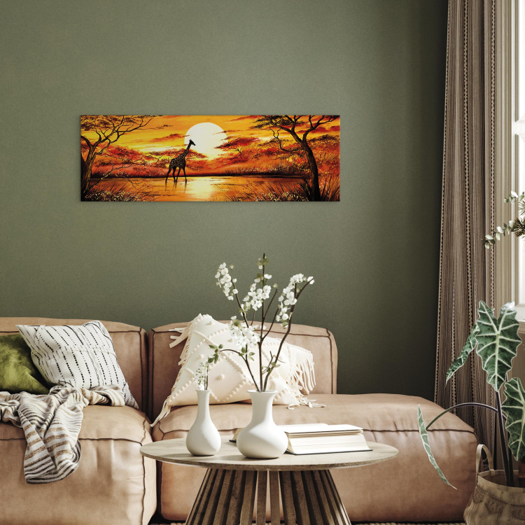 Canvas Art Print Lonely Giraffe - Artistic Savanna Landscape with Sunset Background 98132 additionalImage 3