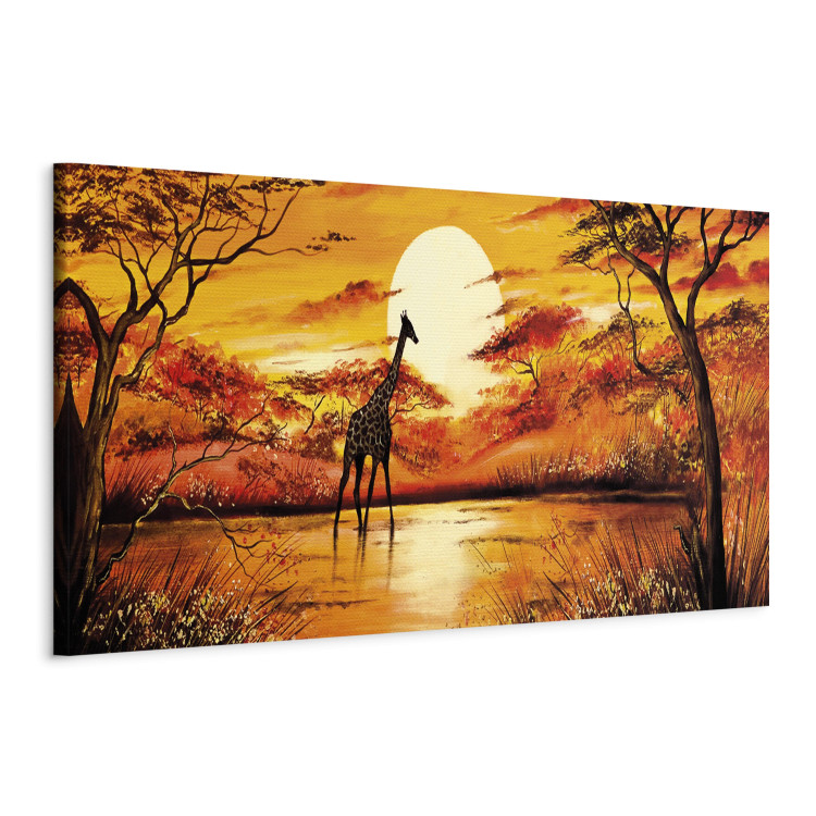 Canvas Art Print Lonely Giraffe - Artistic Savanna Landscape with Sunset Background 98132 additionalImage 2