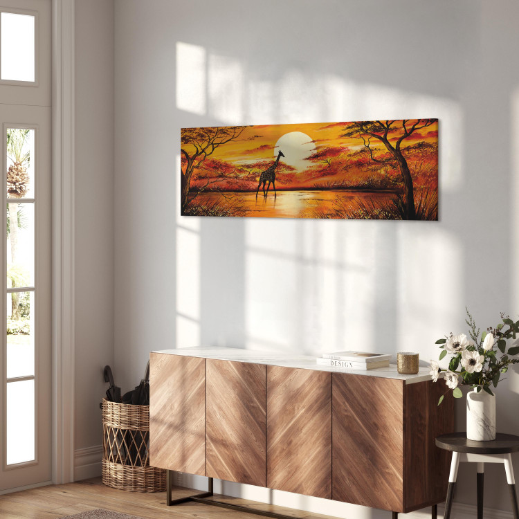 Canvas Art Print Lonely Giraffe - Artistic Savanna Landscape with Sunset Background 98132 additionalImage 4