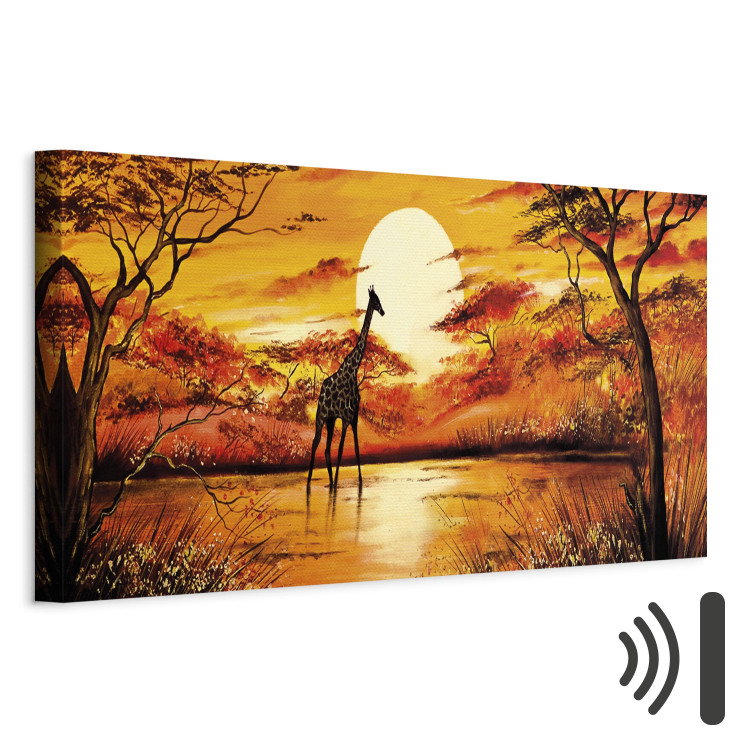 Canvas Art Print Lonely Giraffe - Artistic Savanna Landscape with Sunset Background 98132 additionalImage 8