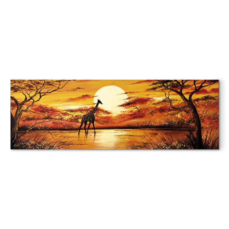 Canvas Art Print Lonely Giraffe - Artistic Savanna Landscape with Sunset Background 98132 additionalImage 7