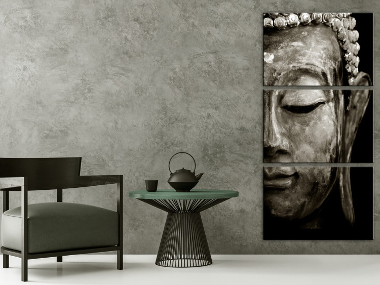 Canvas Buddha's Dream (3-piece) - Oriental Zen Style Sculpture on Black Background 106742 additionalImage 3