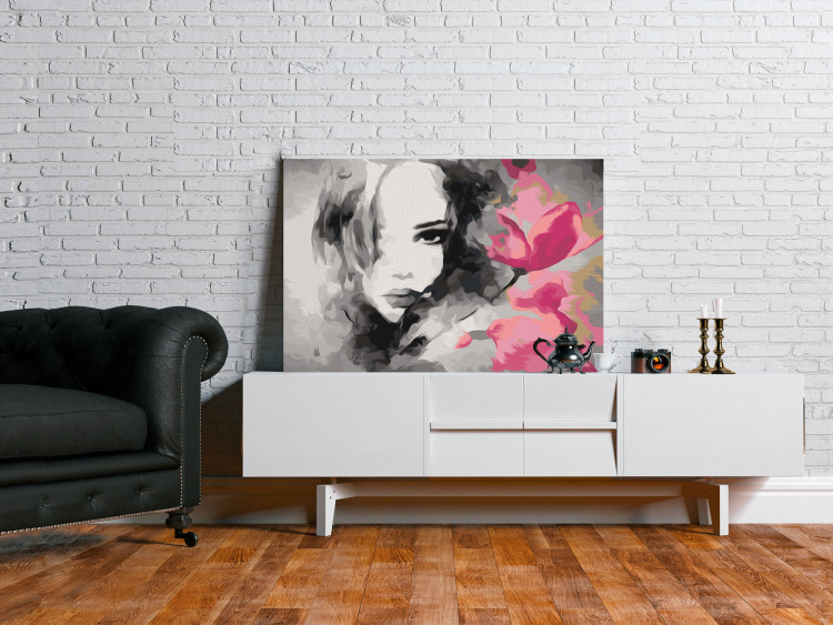 Paint by Number Kit Black & White Portrait With A Pink Flower 107142 additionalImage 2