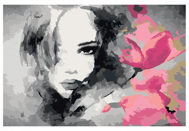 Paint by Number Kit Black & White Portrait With A Pink Flower 107142 additionalImage 6