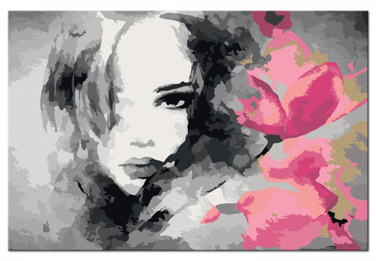 Paint by Number Kit Black & White Portrait With A Pink Flower 107142 additionalImage 6