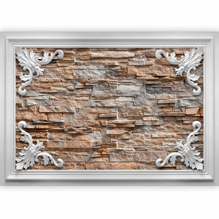 Photo Wallpaper Picture of a wall - brown and grey brick pattern in a picture frame 108142 additionalImage 1