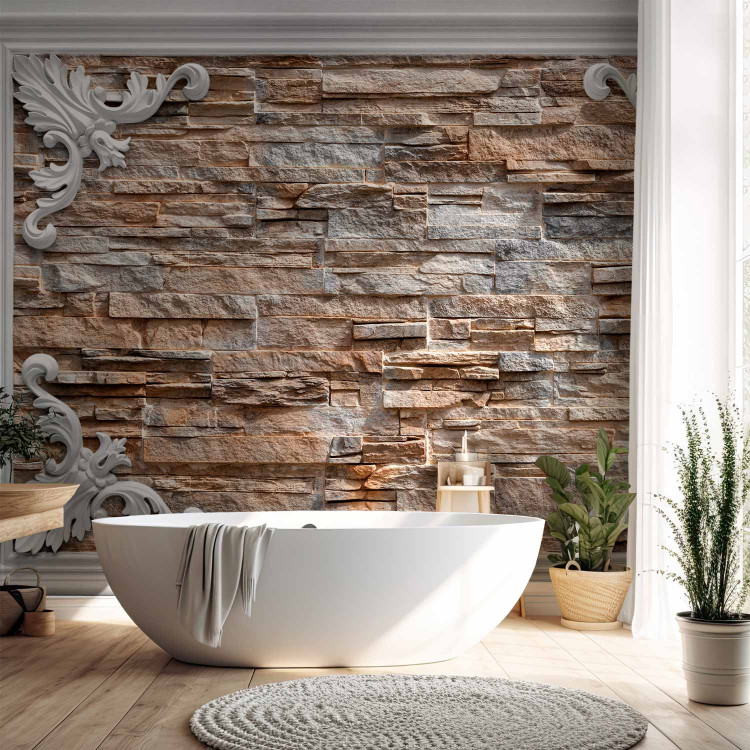 Photo Wallpaper Picture of a wall - brown and grey brick pattern in a picture frame 108142 additionalImage 8