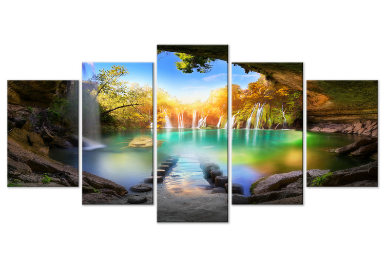 Canvas Print Turquoise Lake (5 Parts) Wide 108442