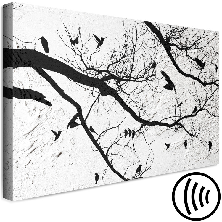 Canvas Art Print Birds on a tree - black nature landscape on a concrete background 117242 additionalImage 6