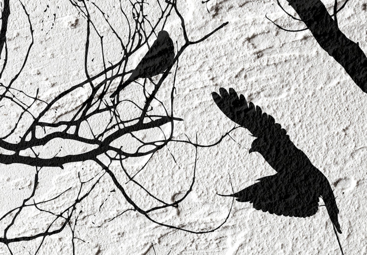 Canvas Art Print Birds on a tree - black nature landscape on a concrete background 117242 additionalImage 5