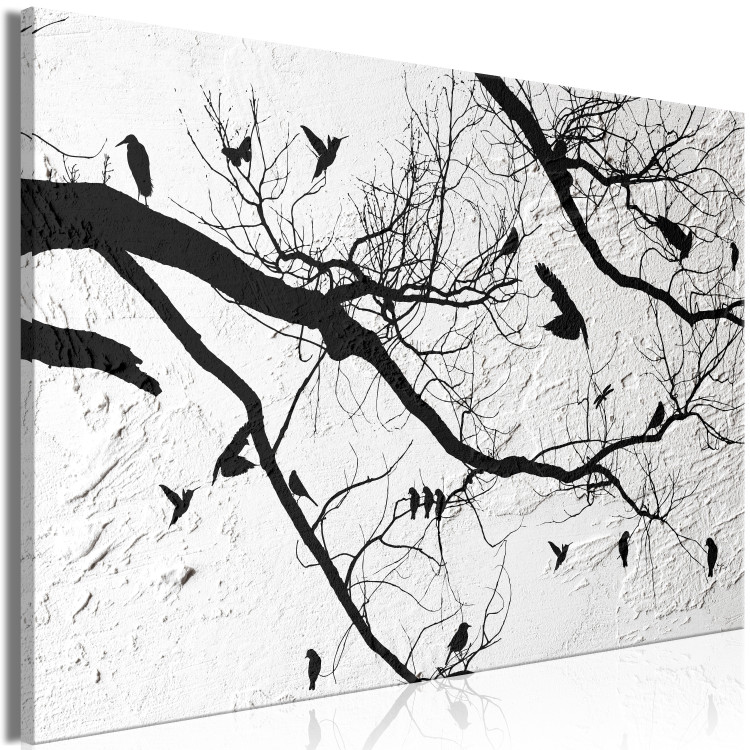 Canvas Art Print Birds on a tree - black nature landscape on a concrete background 117242 additionalImage 2