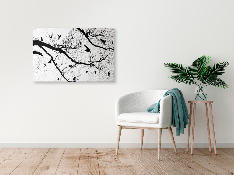 Canvas Art Print Birds on a tree - black nature landscape on a concrete background 117242 additionalImage 3