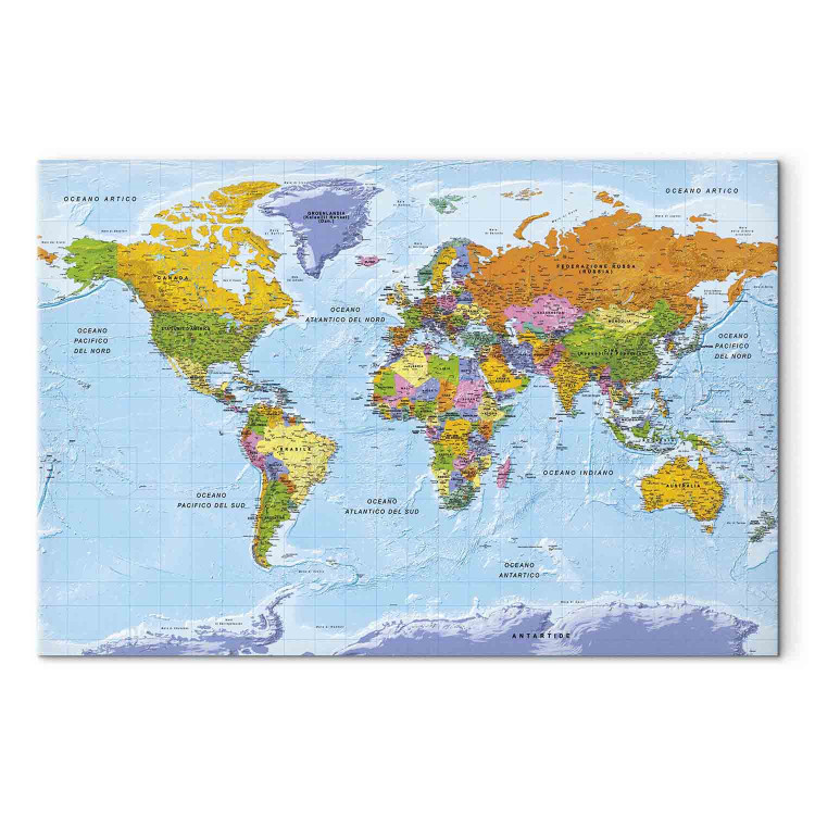 Canvas Art Print Seven Continents (1-part) - Colorful World Map in Italian 122342
