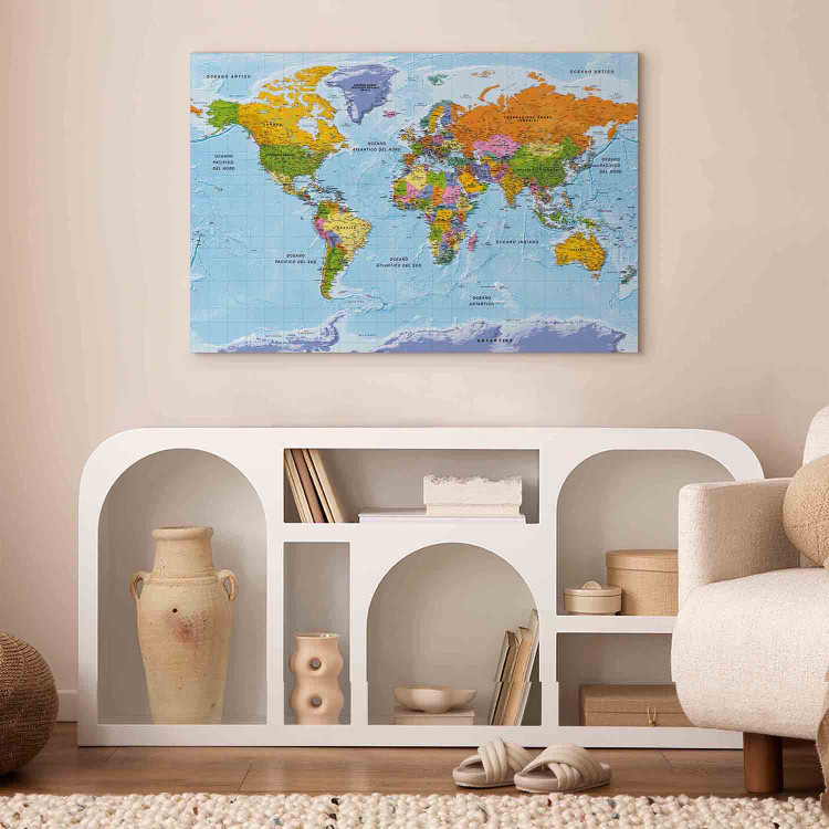 Canvas Art Print Seven Continents (1-part) - Colorful World Map in Italian 122342 additionalImage 3