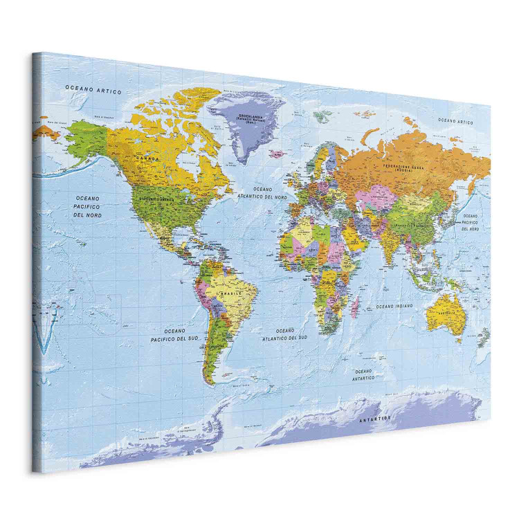 Canvas Art Print Seven Continents (1-part) - Colorful World Map in Italian 122342 additionalImage 2