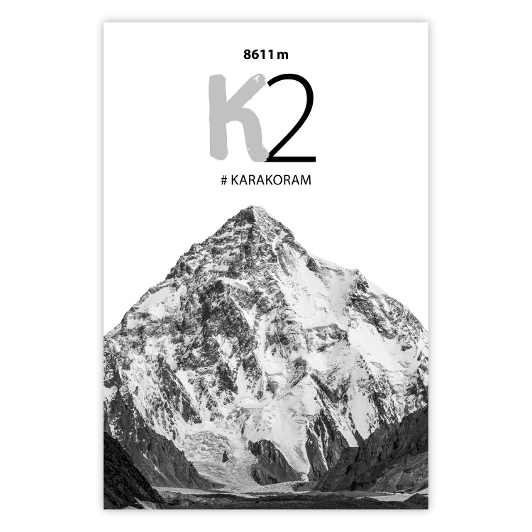 Wall Poster K2 - English captions on black and white mountain landscape backdrop 123742