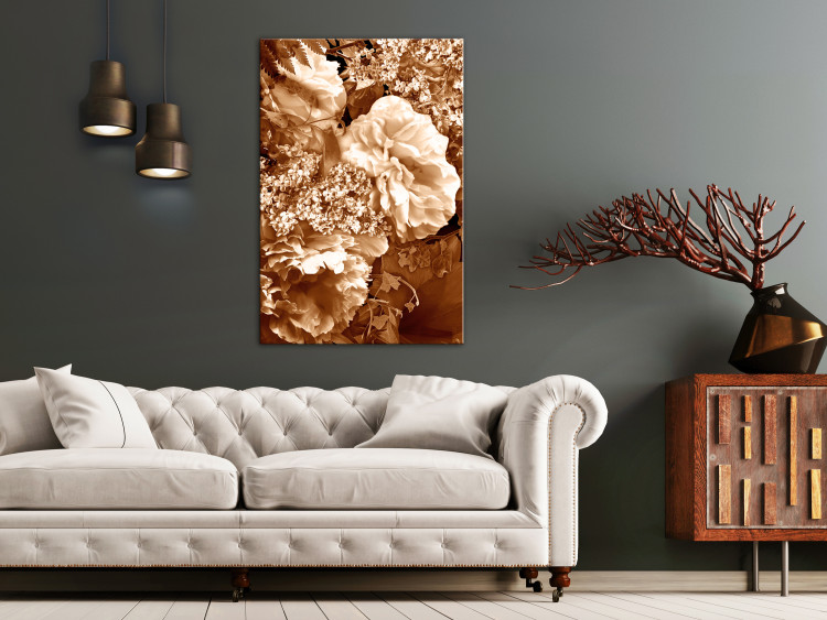 Canvas Art Print Autumn flowers in sepia - monochrome photo with a bouquet of flowers 123842 additionalImage 3
