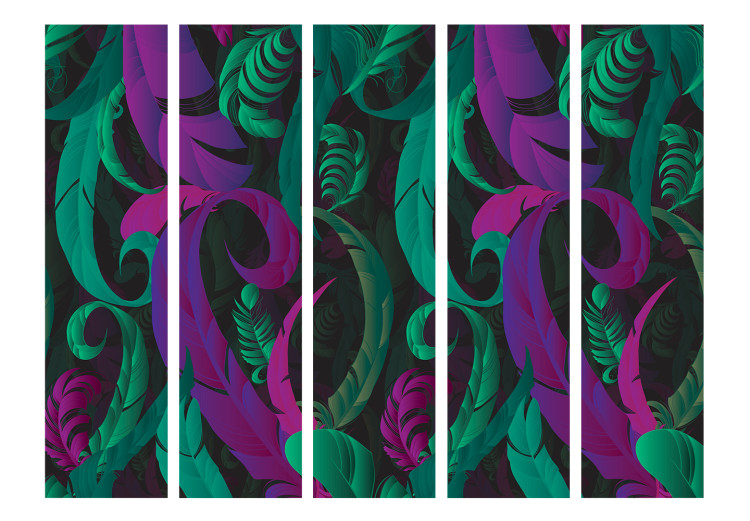 Room Separator Dance of Feathers II (5-piece) - abstraction in shades of green and pink 124042 additionalImage 3