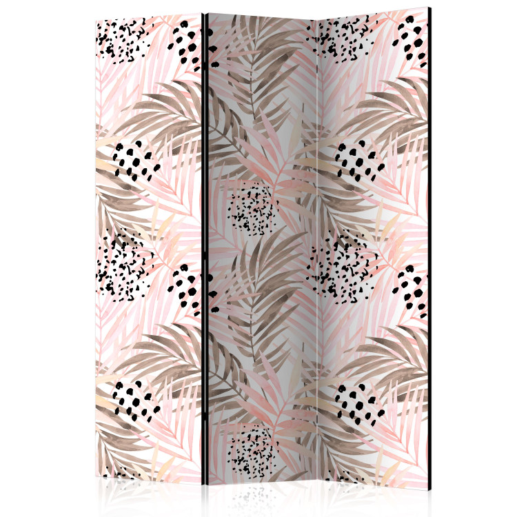 Room Divider Pink Palms (3-piece) - pattern of tropical leaves with a hint of bronze 124242