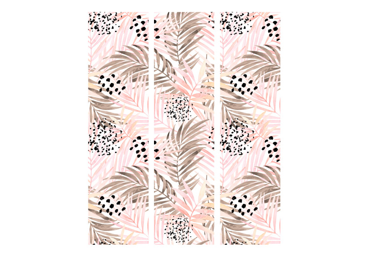 Room Divider Pink Palms (3-piece) - pattern of tropical leaves with a hint of bronze 124242 additionalImage 3