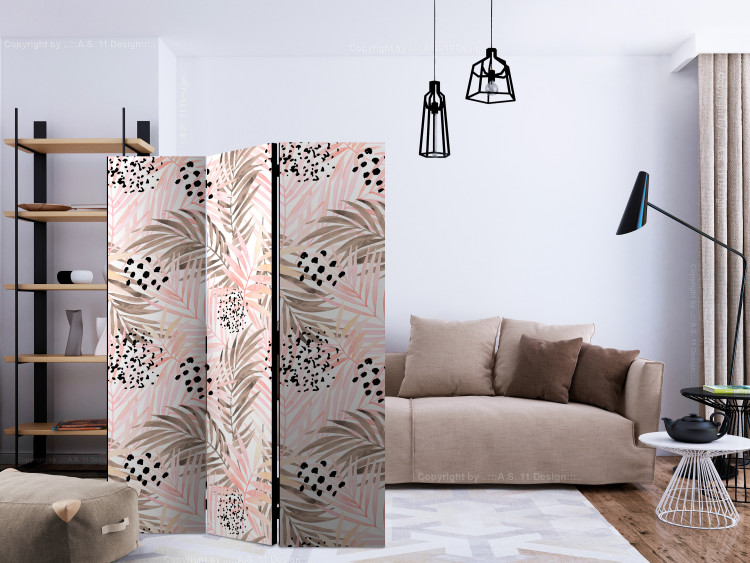 Room Divider Pink Palms (3-piece) - pattern of tropical leaves with a hint of bronze 124242 additionalImage 4