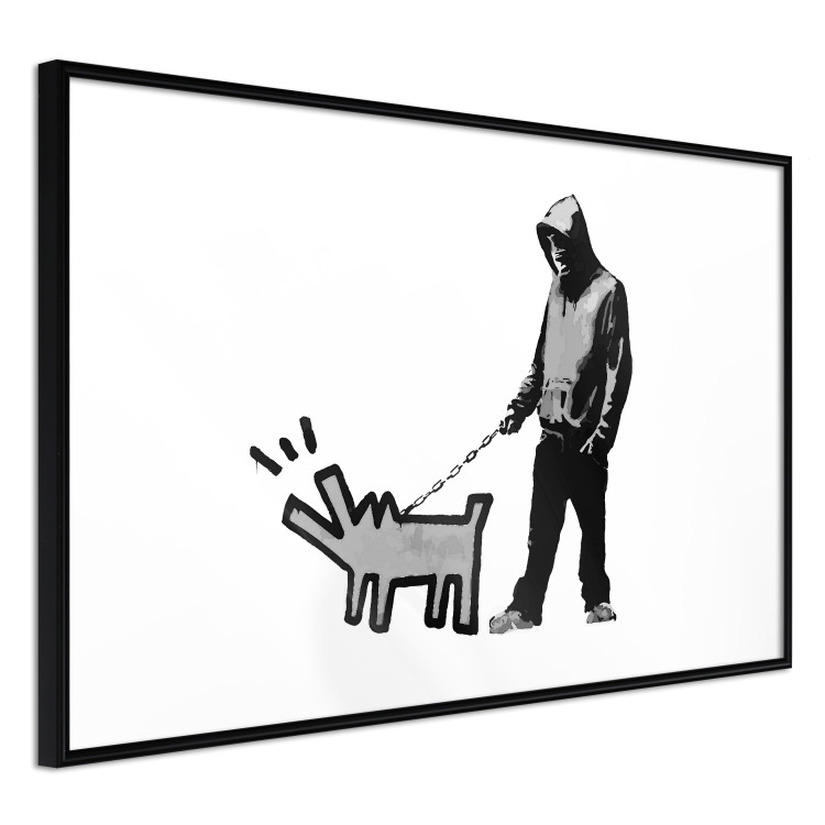 Poster Dog Art - black and white character holding a dog on leash in Banksy style 124442 additionalImage 11