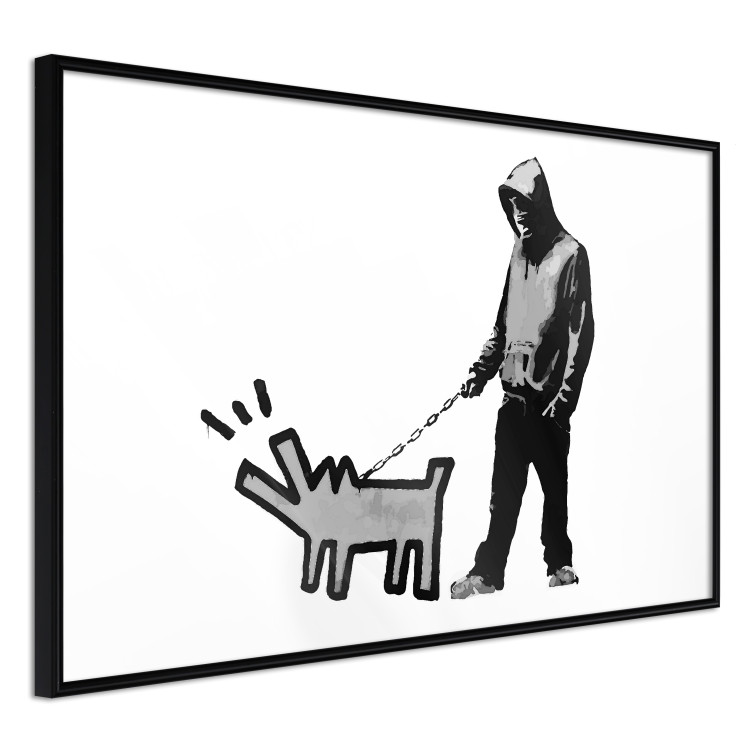 Poster Dog Art - black and white character holding a dog on leash in Banksy style 124442 additionalImage 10