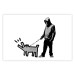 Poster Dog Art - black and white character holding a dog on leash in Banksy style 124442