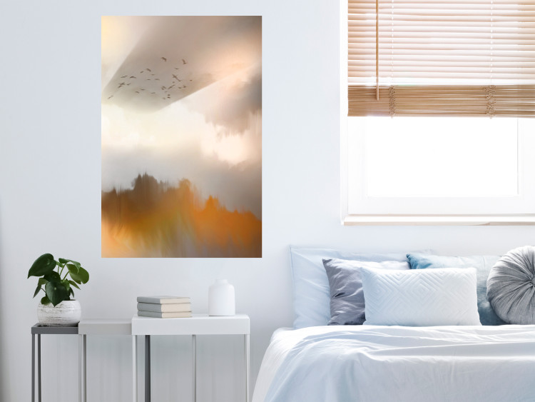 Wall Poster Nostalgia - abstract landscape of birds in the sky in golden hues 126242 additionalImage 14
