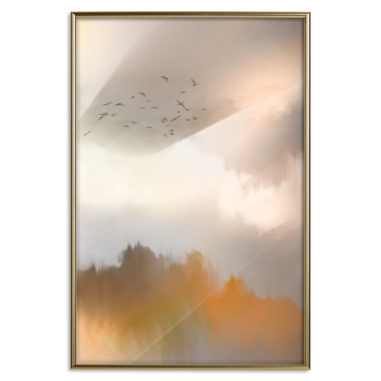 Wall Poster Nostalgia - abstract landscape of birds in the sky in golden hues 126242 additionalImage 19