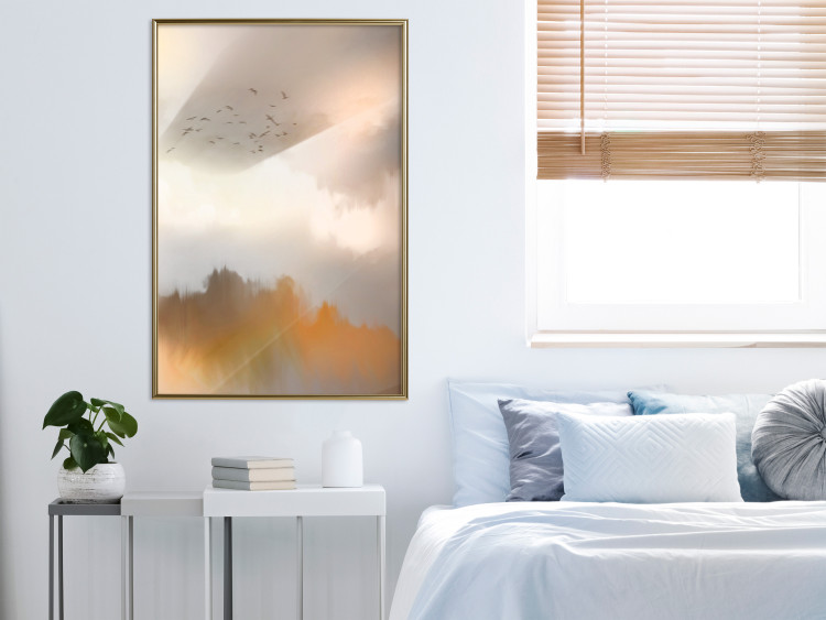 Wall Poster Nostalgia - abstract landscape of birds in the sky in golden hues 126242 additionalImage 5