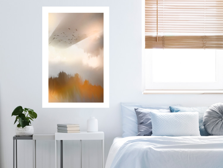 Wall Poster Nostalgia - abstract landscape of birds in the sky in golden hues 126242 additionalImage 2