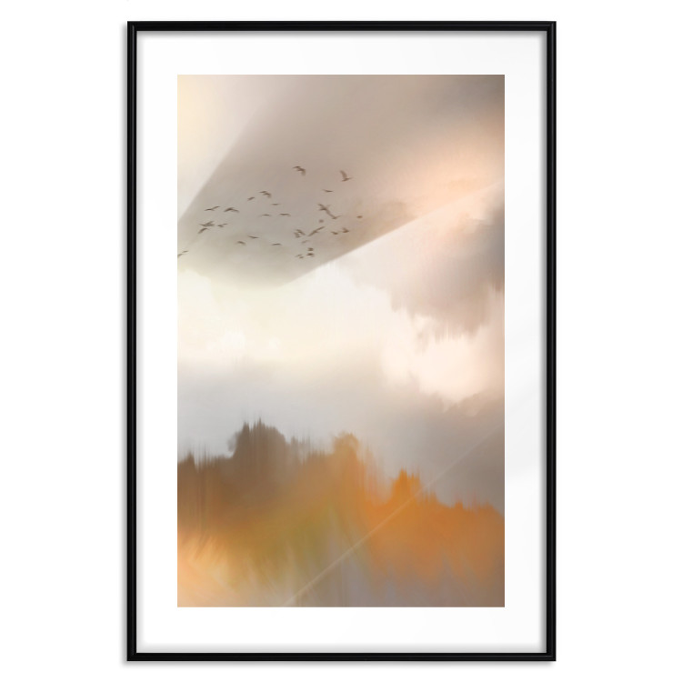 Wall Poster Nostalgia - abstract landscape of birds in the sky in golden hues 126242 additionalImage 20