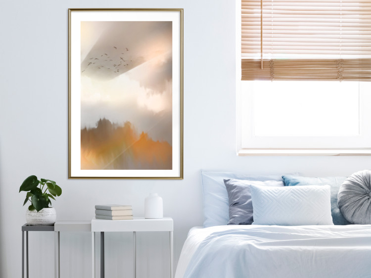 Wall Poster Nostalgia - abstract landscape of birds in the sky in golden hues 126242 additionalImage 13