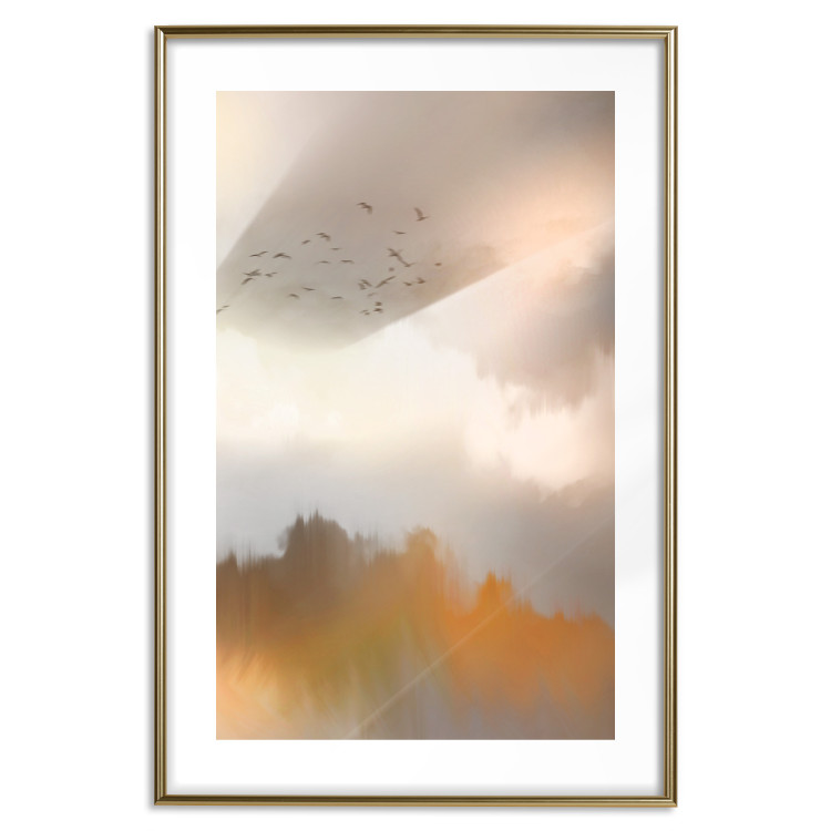 Wall Poster Nostalgia - abstract landscape of birds in the sky in golden hues 126242 additionalImage 16
