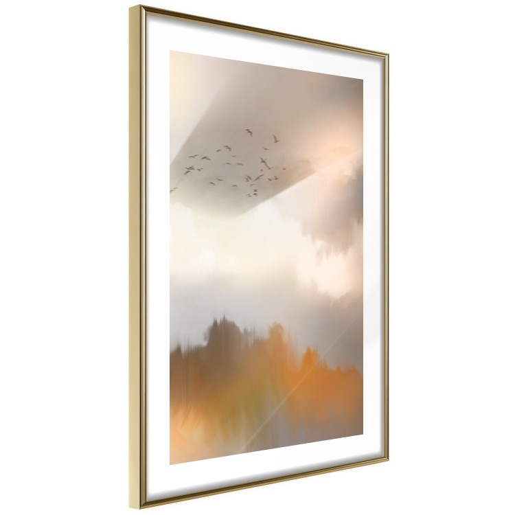 Wall Poster Nostalgia - abstract landscape of birds in the sky in golden hues 126242 additionalImage 6