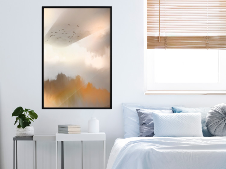 Wall Poster Nostalgia - abstract landscape of birds in the sky in golden hues 126242 additionalImage 3