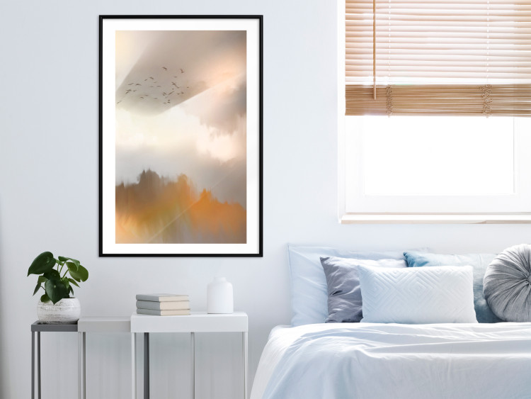 Wall Poster Nostalgia - abstract landscape of birds in the sky in golden hues 126242 additionalImage 4