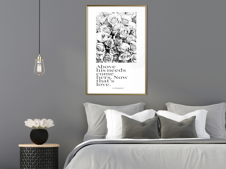 Wall Poster Above His Needs Come Hers. Now That's Love - black flowers and inscriptions 126542 additionalImage 5