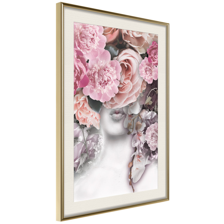 Wall Poster Give a Kiss - abstract portrait of a woman surrounded by light roses 127242 additionalImage 3