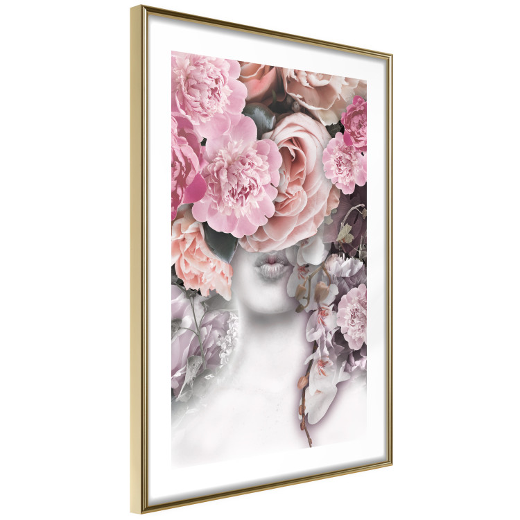 Wall Poster Give a Kiss - abstract portrait of a woman surrounded by light roses 127242 additionalImage 9