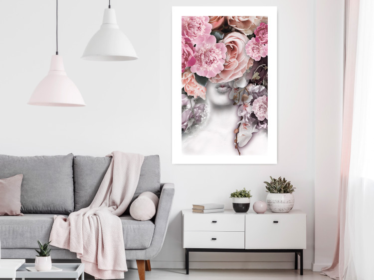 Wall Poster Give a Kiss - abstract portrait of a woman surrounded by light roses 127242 additionalImage 5