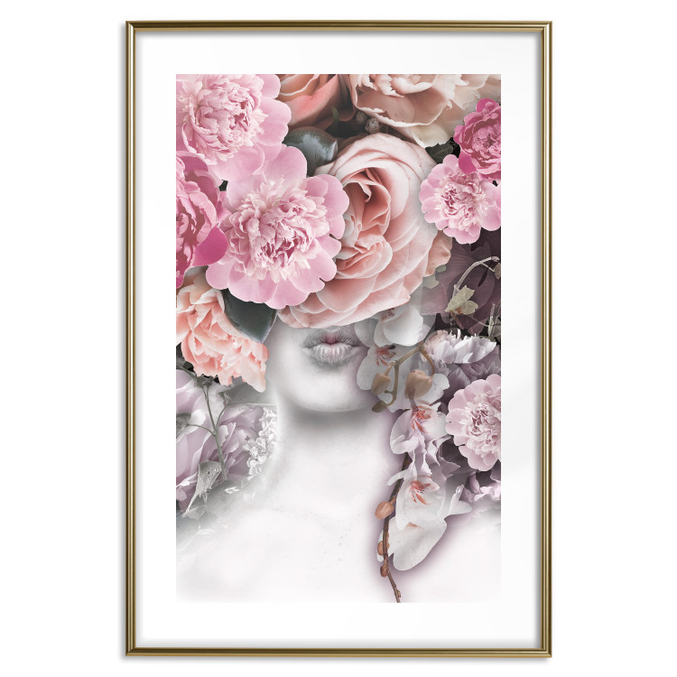 Wall Poster Give a Kiss - abstract portrait of a woman surrounded by light roses 127242 additionalImage 16