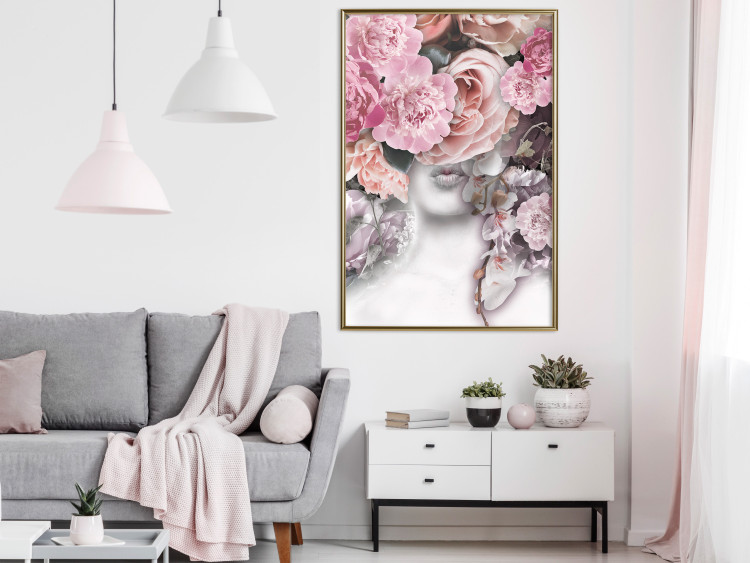 Wall Poster Give a Kiss - abstract portrait of a woman surrounded by light roses 127242 additionalImage 7