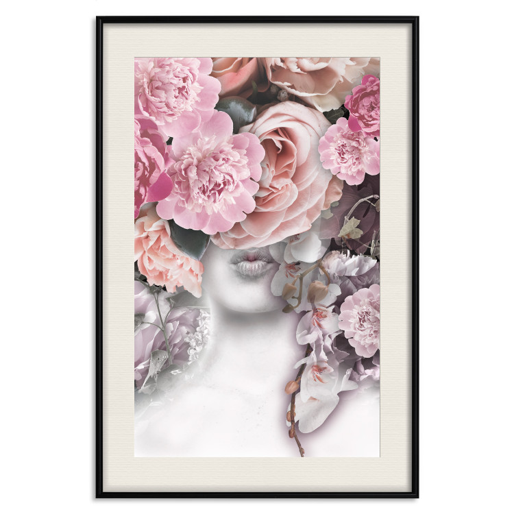 Wall Poster Give a Kiss - abstract portrait of a woman surrounded by light roses 127242 additionalImage 19