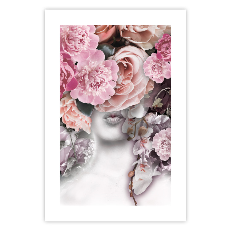 Wall Poster Give a Kiss - abstract portrait of a woman surrounded by light roses 127242 additionalImage 25