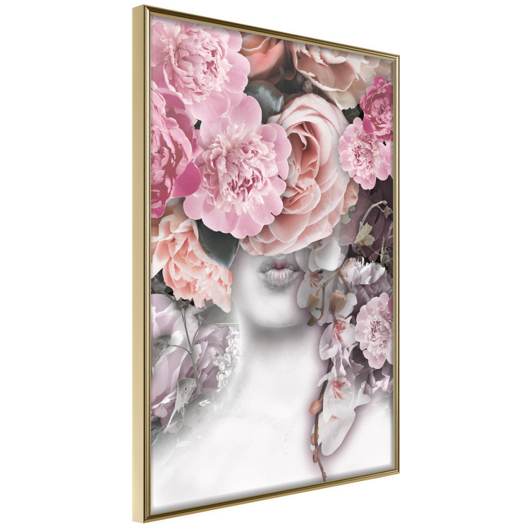 Wall Poster Give a Kiss - abstract portrait of a woman surrounded by light roses 127242 additionalImage 12