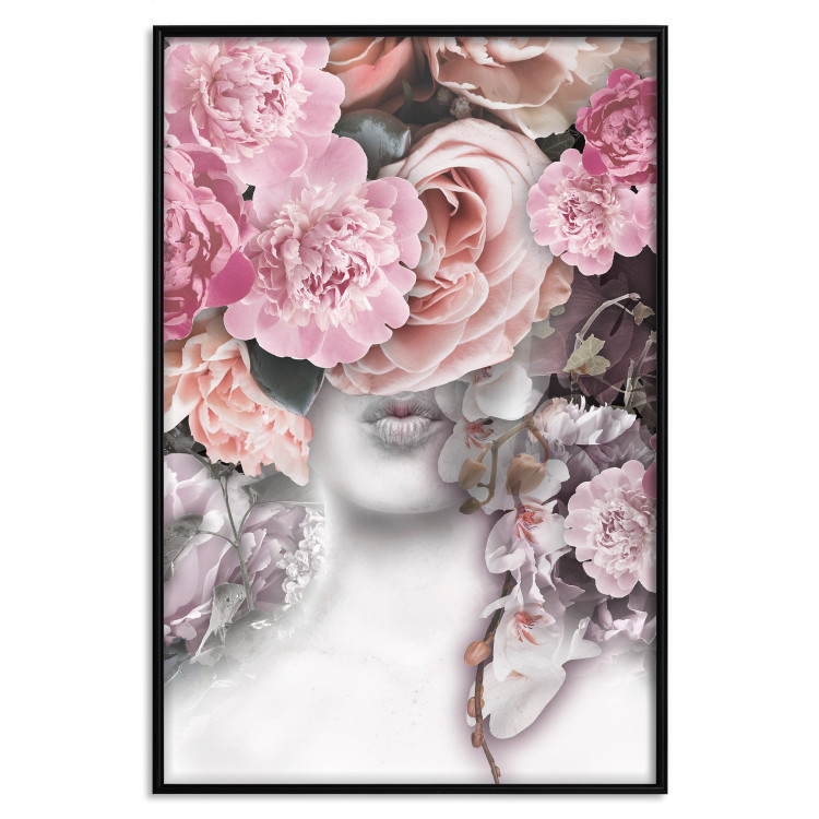 Wall Poster Give a Kiss - abstract portrait of a woman surrounded by light roses 127242 additionalImage 18