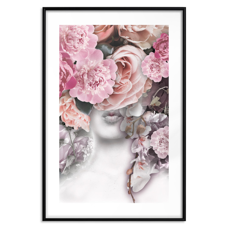 Wall Poster Give a Kiss - abstract portrait of a woman surrounded by light roses 127242 additionalImage 17
